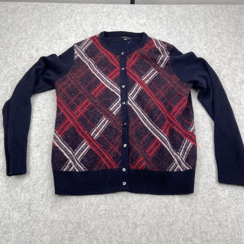 Ann Taylor Cardigan Sweater Womens XXLT Blue Argyle Plaid Button Front Knit